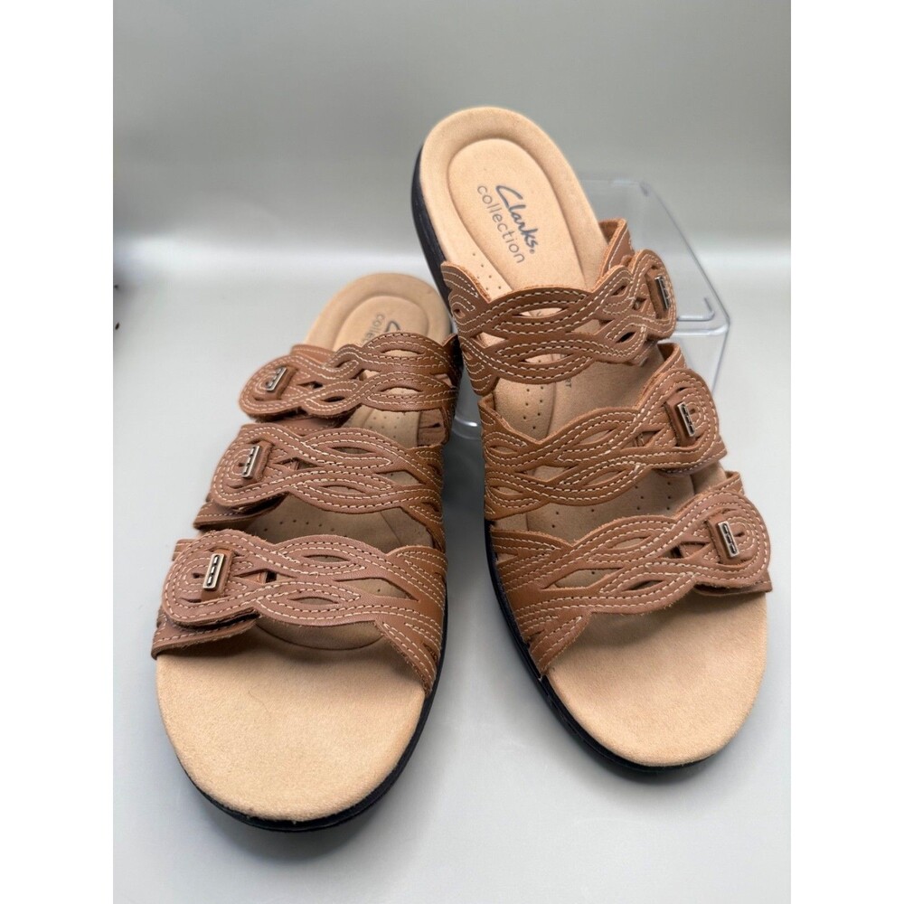 Clarks Collection Laurie Ann Womens Size 9.5 Tan 3 Strap Supportive Sandal